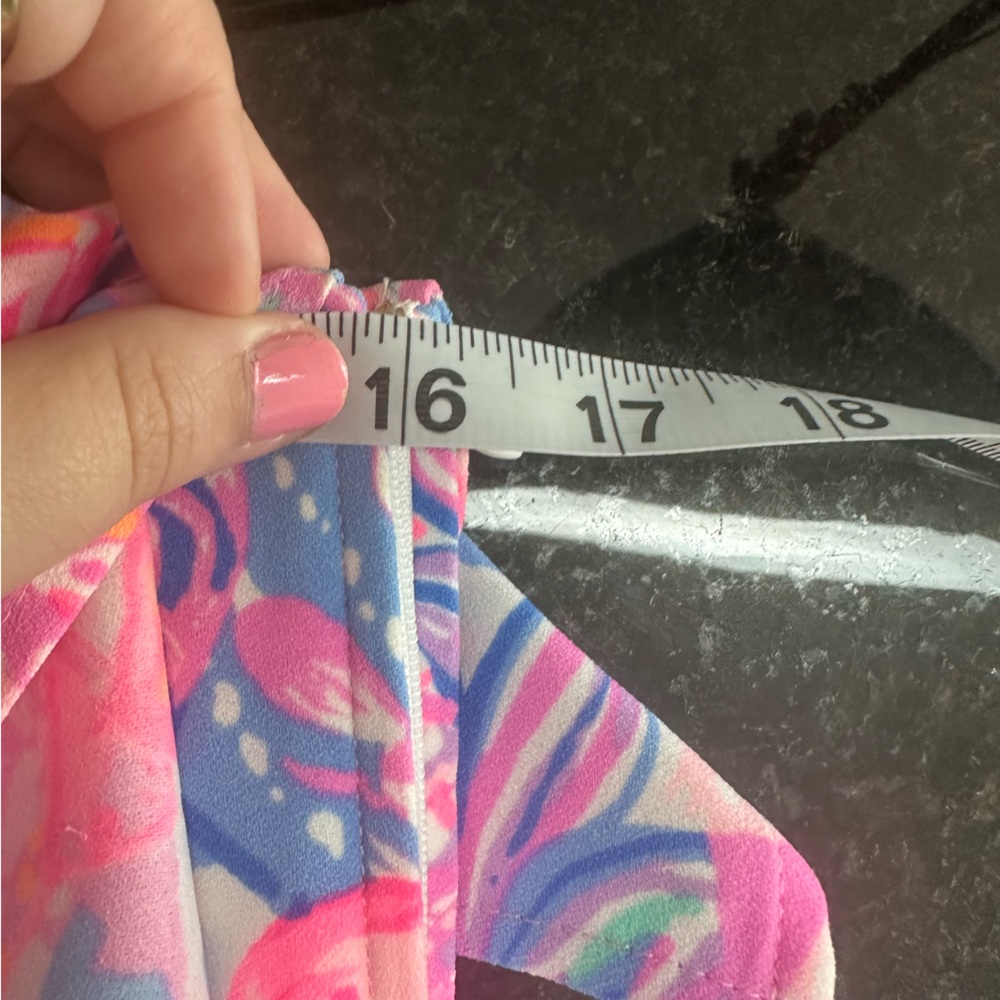 Lilly Pulitzer (2) “Kipton” Romper - One Shoulder Blue / Pink Floral Print - Picture 6 of 11